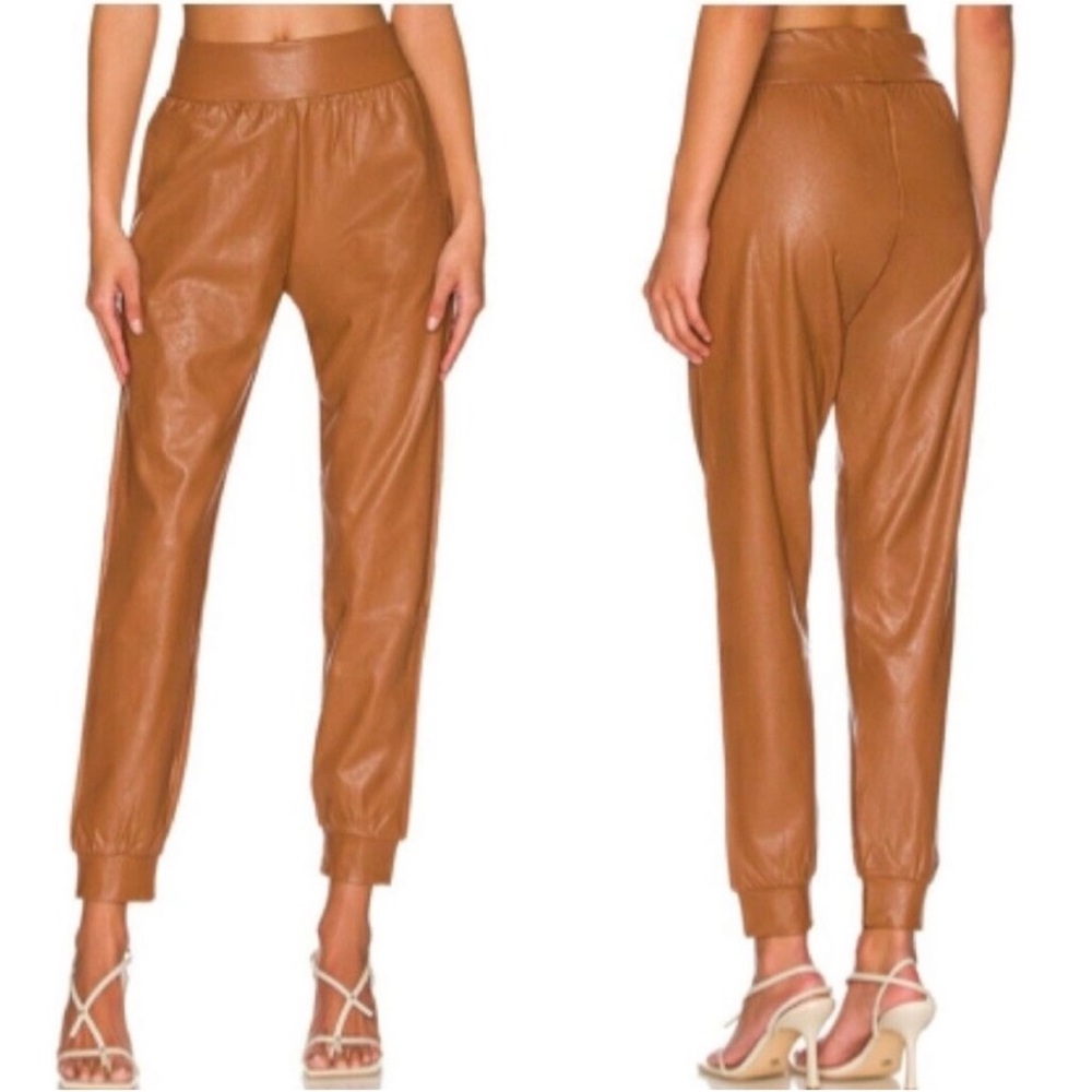 Commando Faux Leather Tummy Control Pull On Ankle Jogger Pants Brown Medium